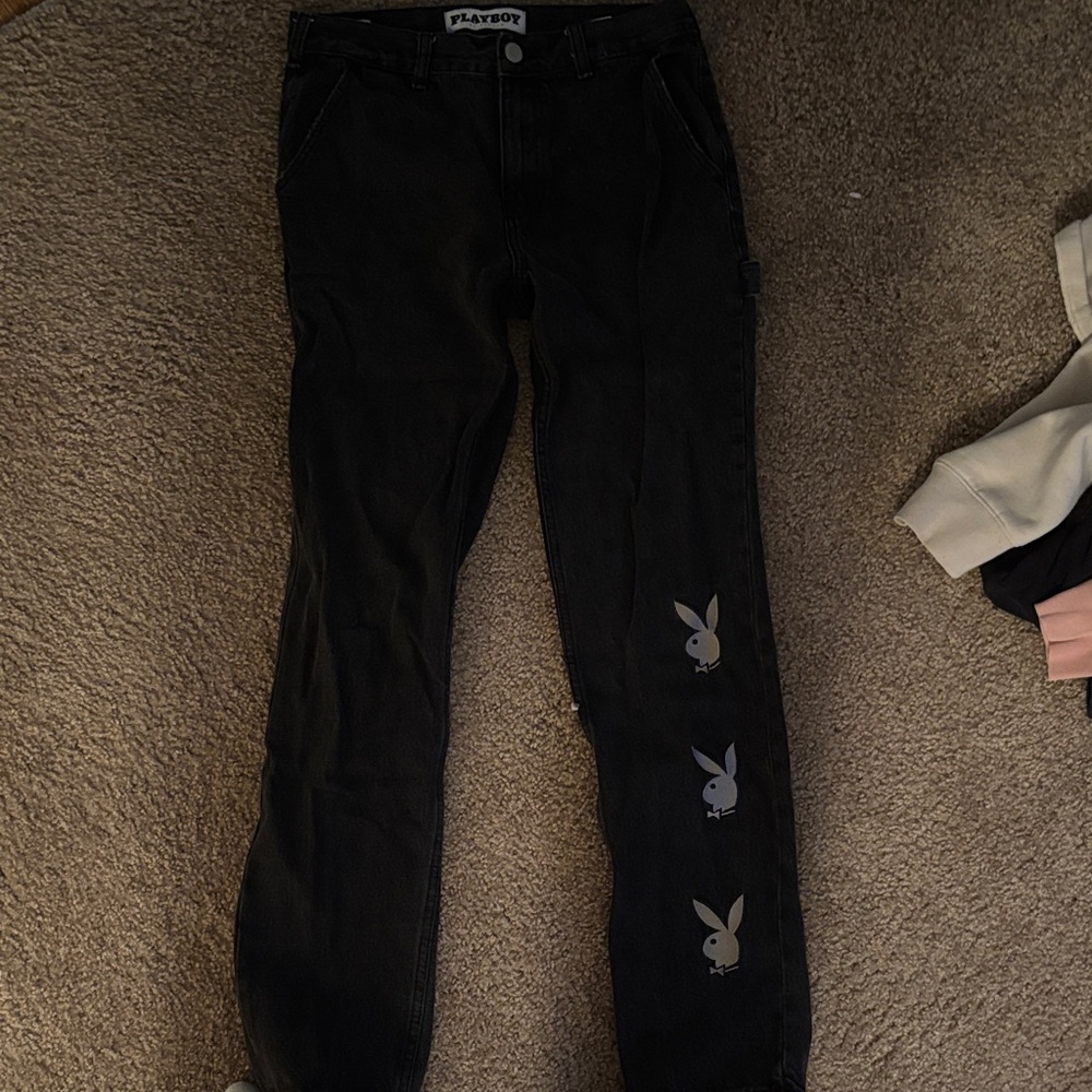 PLAYBOY Black Skinny Mens Jeans with Iconic Logo 30x32